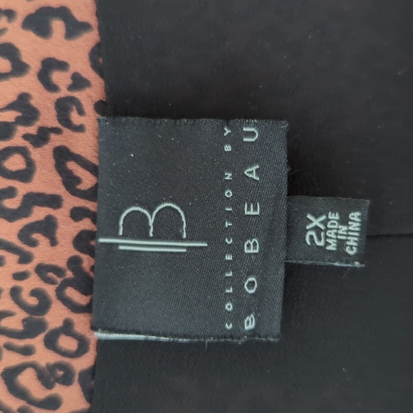 Bobeau Animal Leopard Print Open Front Cuffed Blazer Plus 2X Black Brown Cheetah - Picture 2 of 16